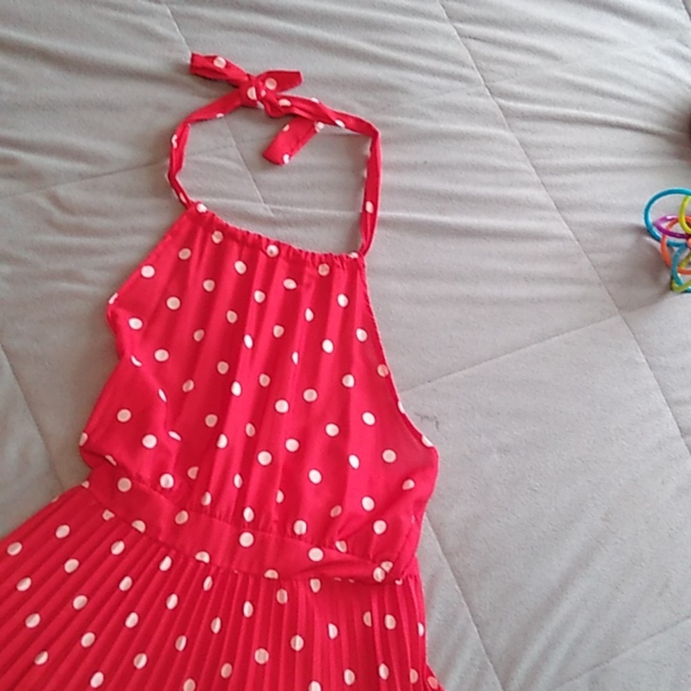 ♥️Red Halter Red Polkadot Pleated Dress Size Medium/Large
